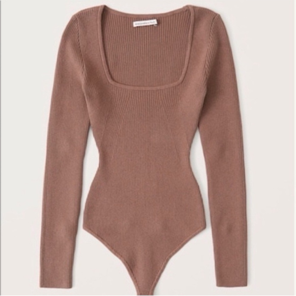 Abercrombie & Fitch Light Brown Ribbed Long Sleeve Bodysuit